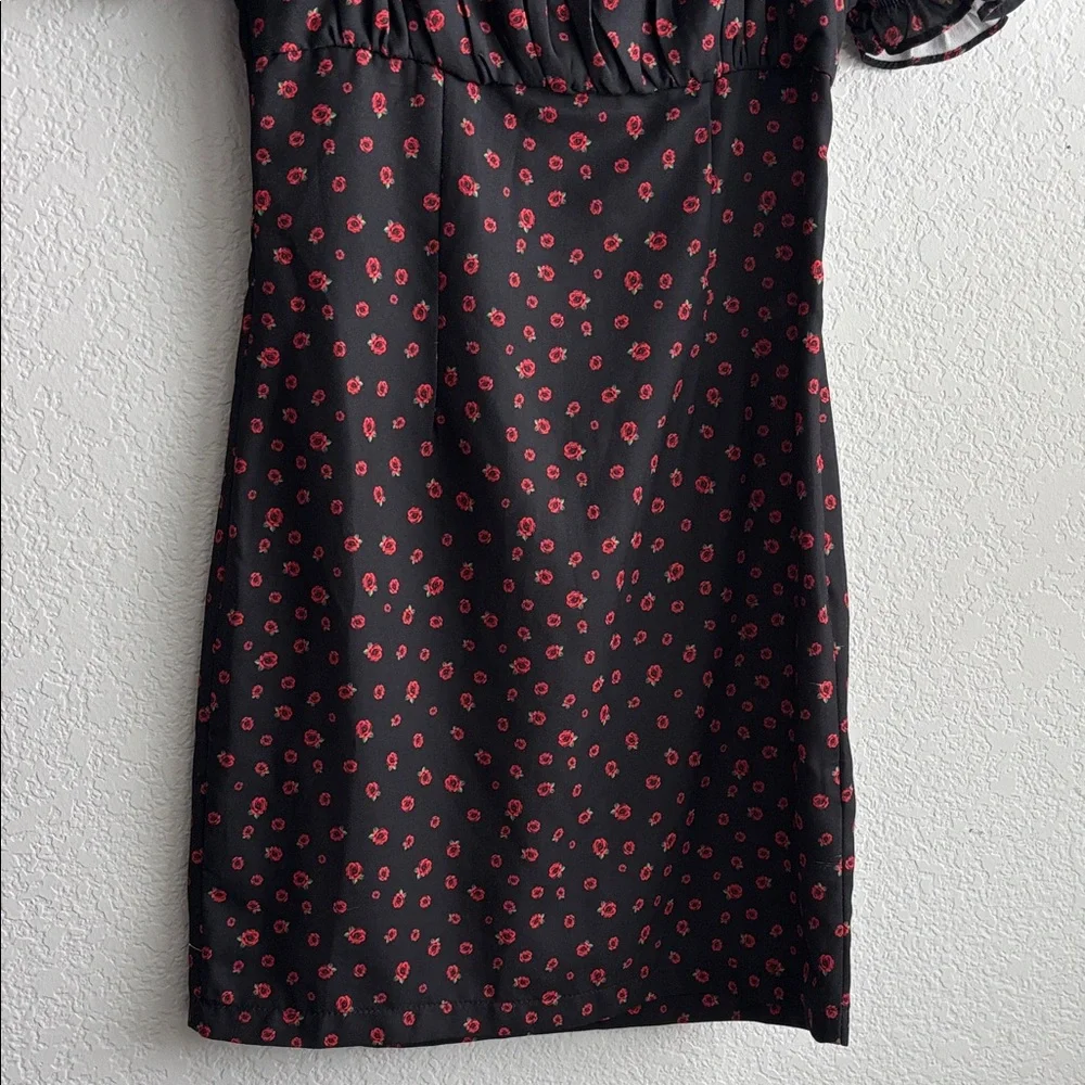 Princess Polly Black Mini Dress with Red Floral Pattern - Picture 3 of 7
